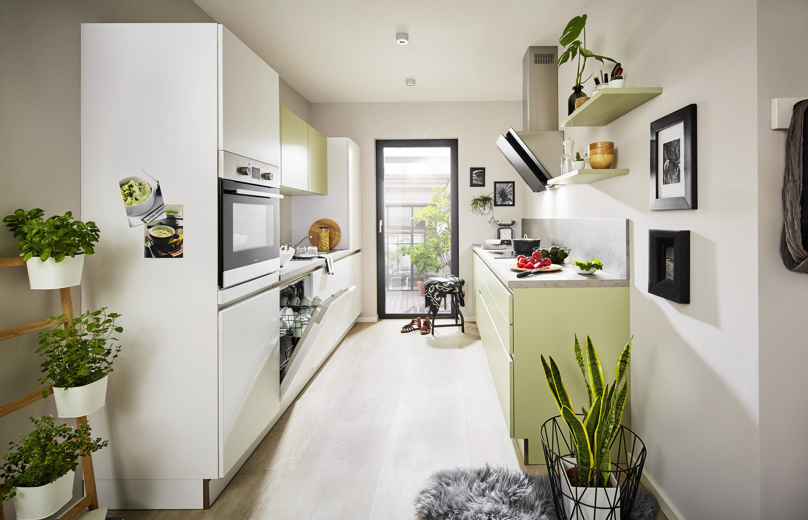 EINBAUKÜCHE SOFT LACK  - Weiß/Grün, Basics, Holzwerkstoff - Nolte Küchen