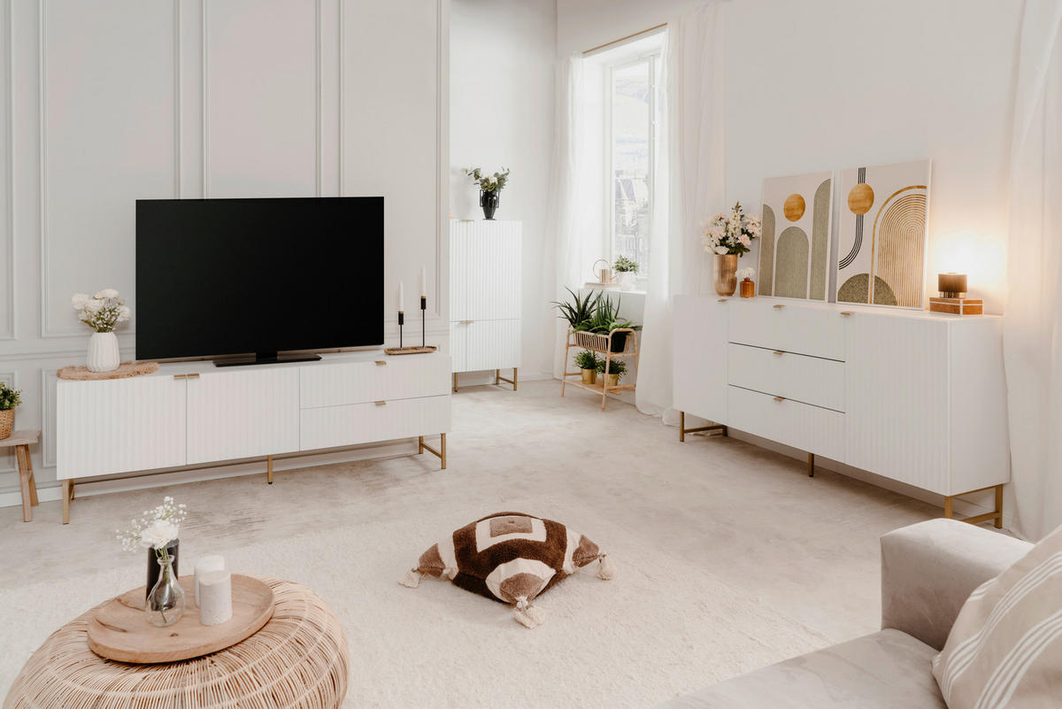 HIGHBOARD - Goldfarben/Weiß, Design, Holzwerkstoff/Kunststoff (100/142/41cm) - MID.YOU