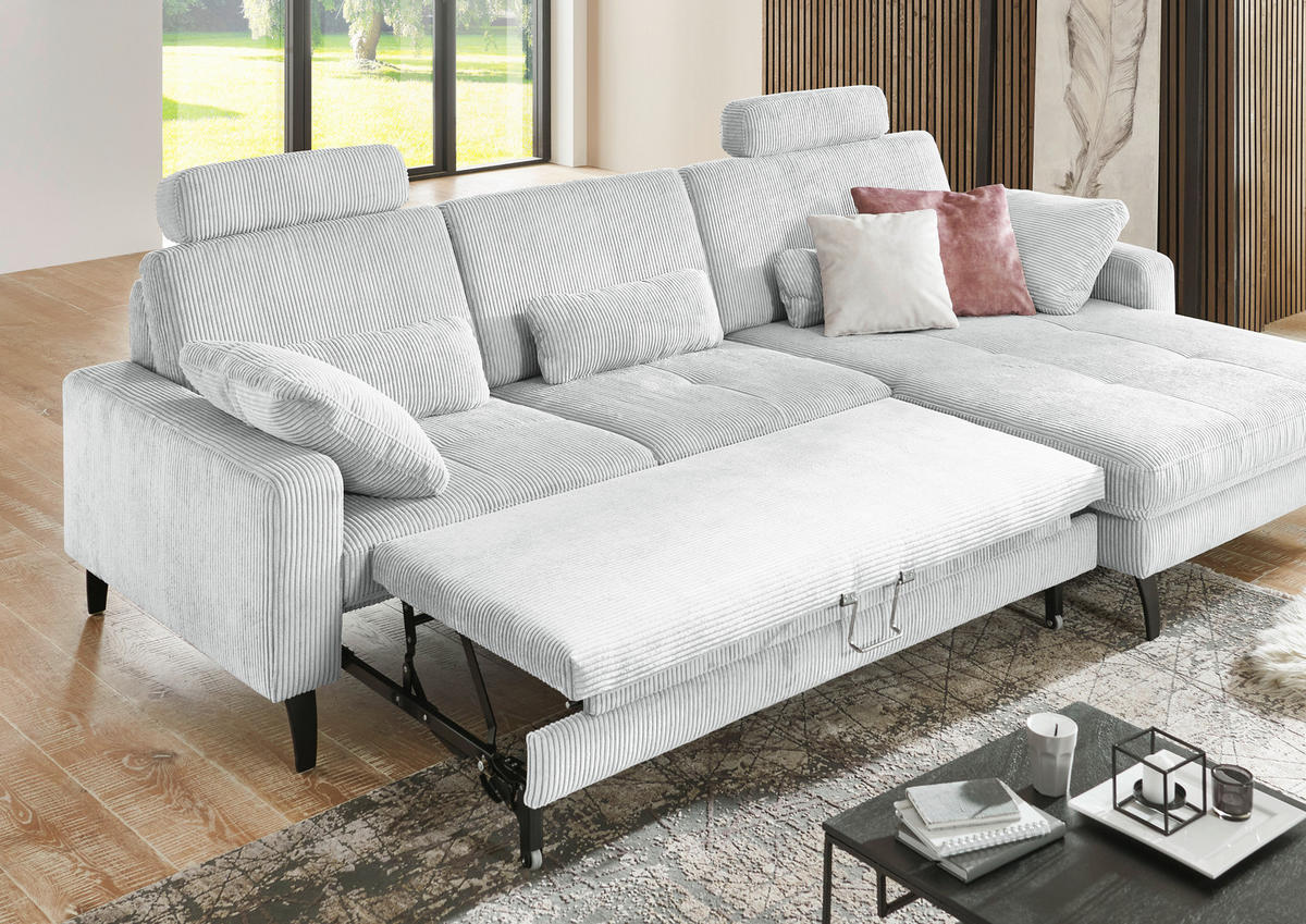 ECKSOFA in Cord Silberfarben  - Silberfarben/Schwarz, Modern, Textil/Metall (302/177cm) - Beldomo Style