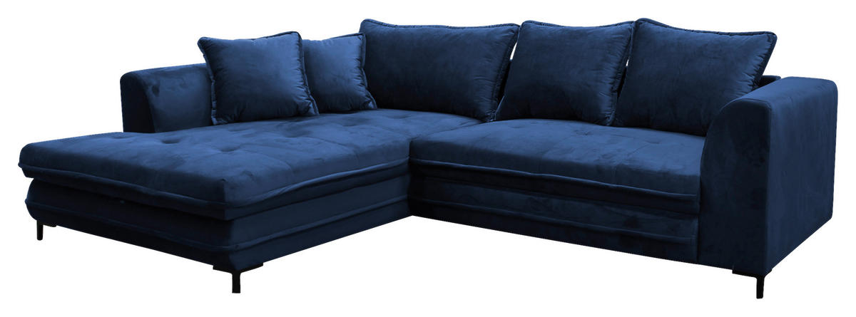ECKSOFA in Velours Royalblau  187/277 cm  - Blau/Royalblau, Design, Textil/Metall (187/277cm) - Livetastic