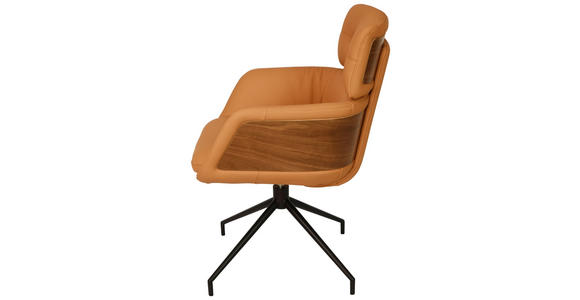ARMLEHNSTUHL  Lederauswahl, Wippfunktion, Sitzfläche 360° drehbar, automatische Rückholfunktion  Echtleder  - Cognac/Walnussfarben, Design, Leder/Holz (62/92/66cm) - Dieter Knoll