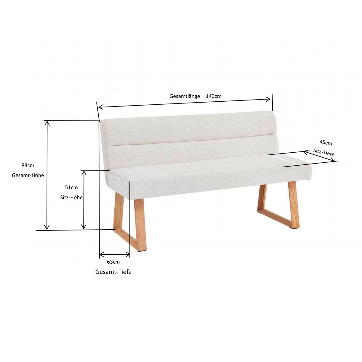 KLUPA  boje hrasta, bež  drvo, metal, tekstil      - boje hrasta/bež, Moderno, drvo/metal (140/82/61cm) - Livetastic