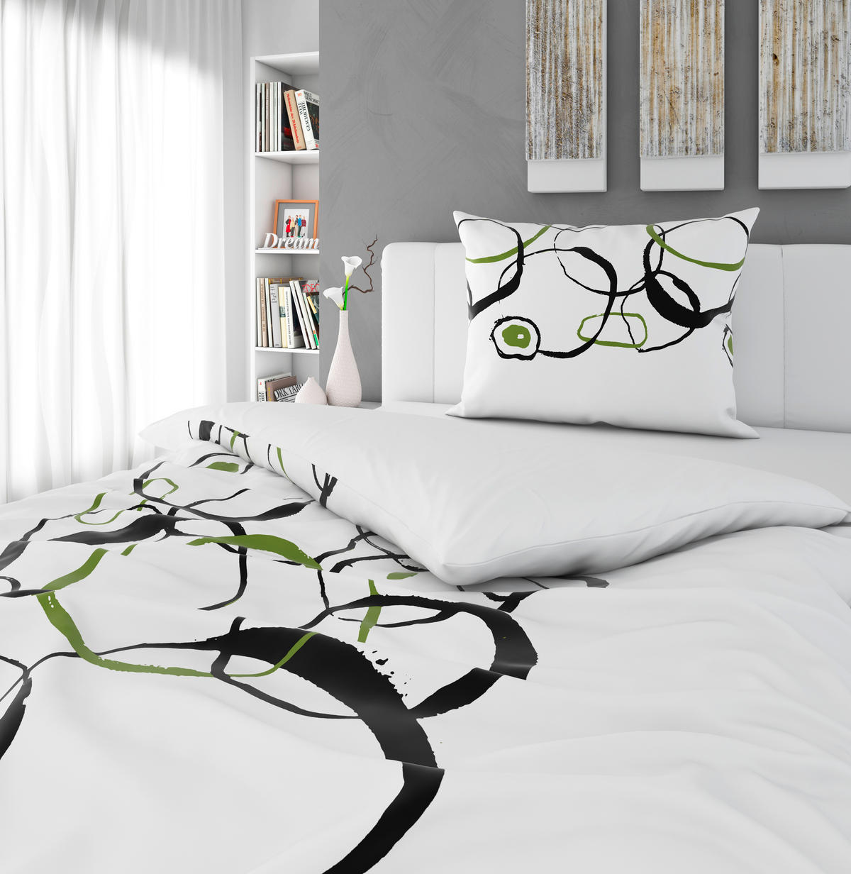 POSTELJINA SA DVA LICA SILENT LIVING 140/200 cm saten zelena, crna  - zelena/crna, Trendi, tekstil (140/200cm) - Esposa