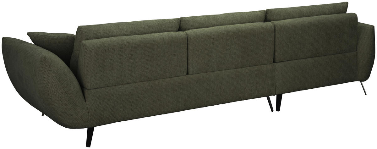 ECKSOFA Dunkelgrün Chenille Armlehnenkissen, Rücken echt, Sitztiefenverstellung  - Dunkelgrün/Schwarz, KONVENTIONELL, Textil/Metall (313/215cm) - Hom`in