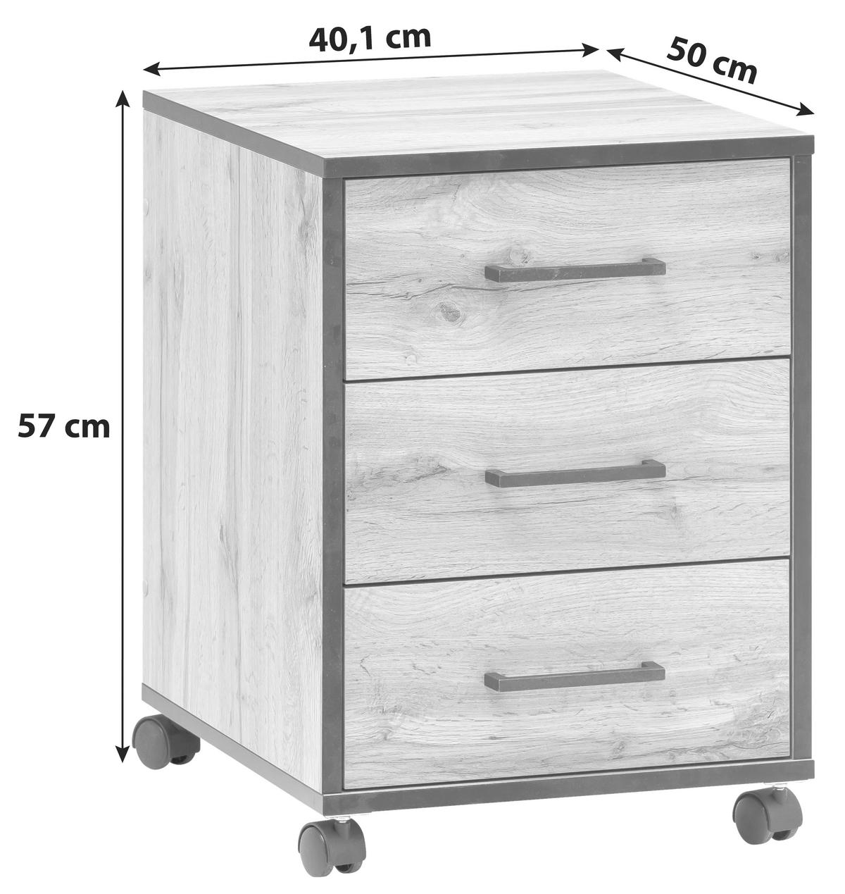 ROLLCONTAINER Eichefarben  - Eichefarben/Schwarz, KONVENTIONELL, Holzwerkstoff/Kunststoff (40,1/57/50cm) - MID.YOU
