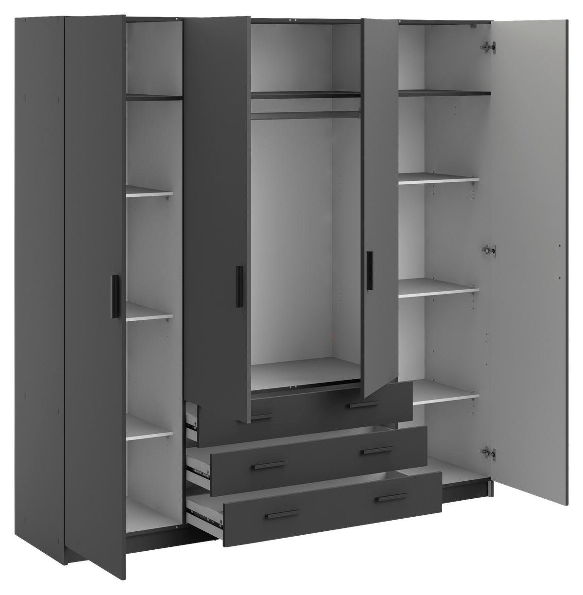 KLEIDERSCHRANK in Grau  - Dunkelgrau/Schwarz, Basics, Holzwerkstoff/Metall (195,5/200,4/49,6cm) - MID.YOU