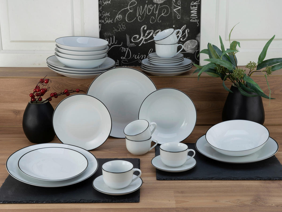 KOMBINOVANÝ SERVIS, 30-dielne, porcelán - čierna/biela, Basics, keramika (35/31/32cm) - Creatable