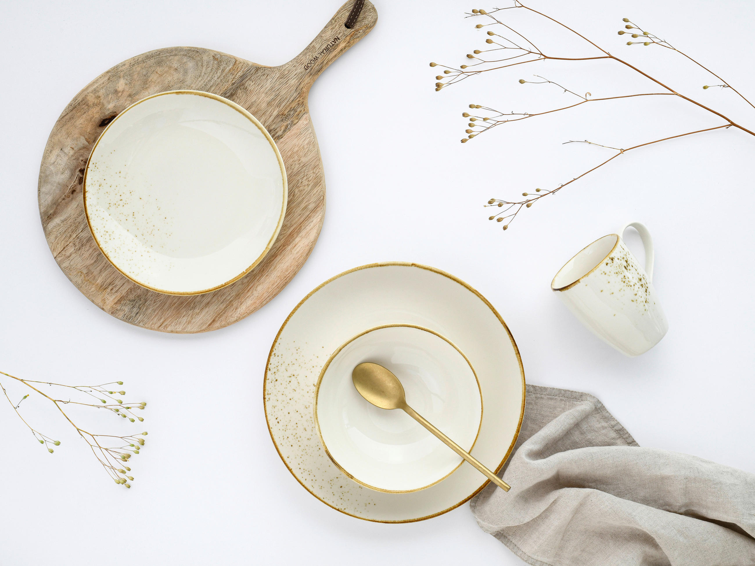 KOMBISERVICE Nature Collection Natural Living 16-teilig  - Weiss/Creme, Basics, Keramik - Creatable