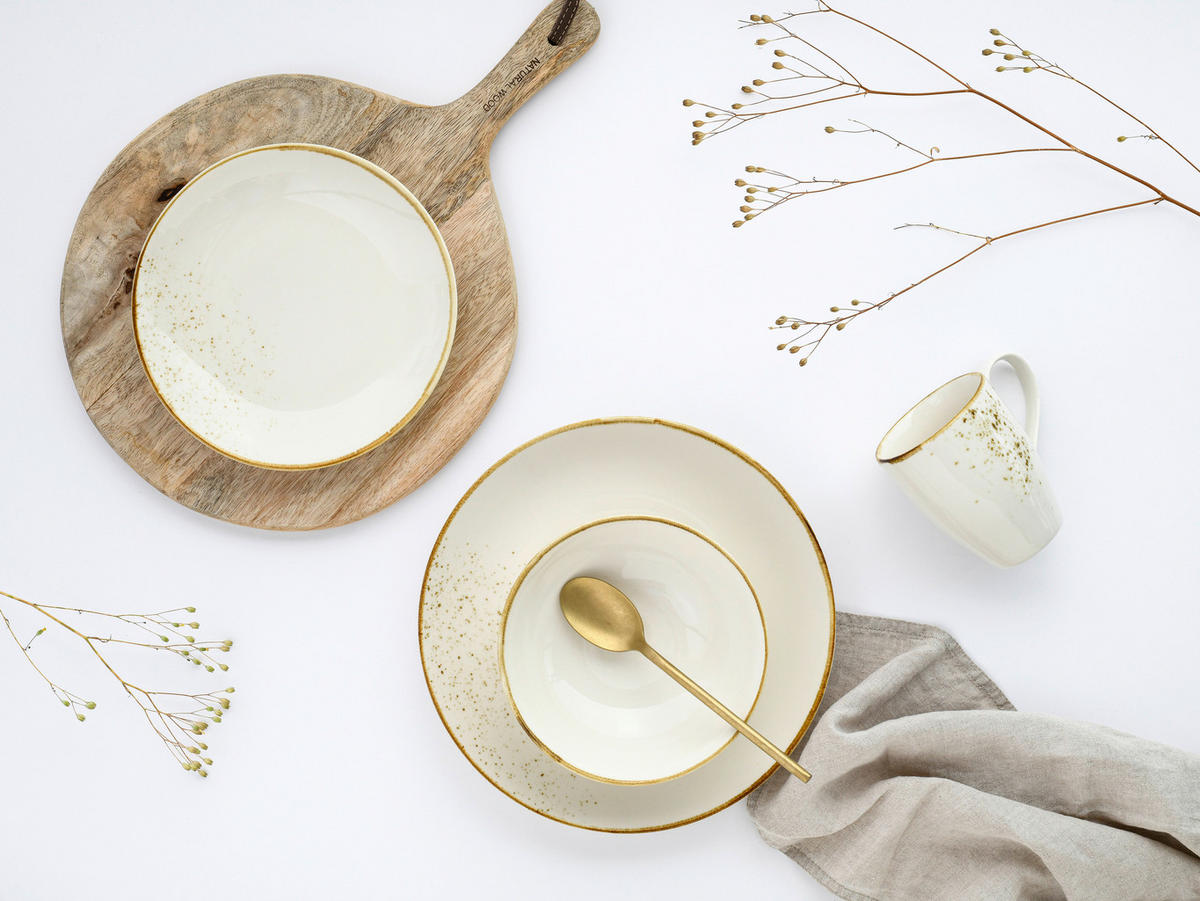 KOMBINOVANÝ SERVIS, 16-dielne, kamenina - biela/krémová, Basics, keramika - Creatable