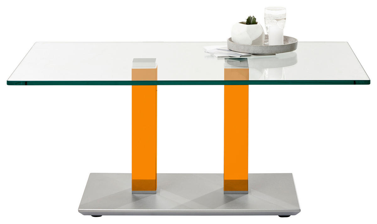 COUCHTISCH in Metall, Glas 110/70/46-65 cm  - Edelstahlfarben/Gelb, Design, Glas/Kunststoff (110/70/46-65cm)