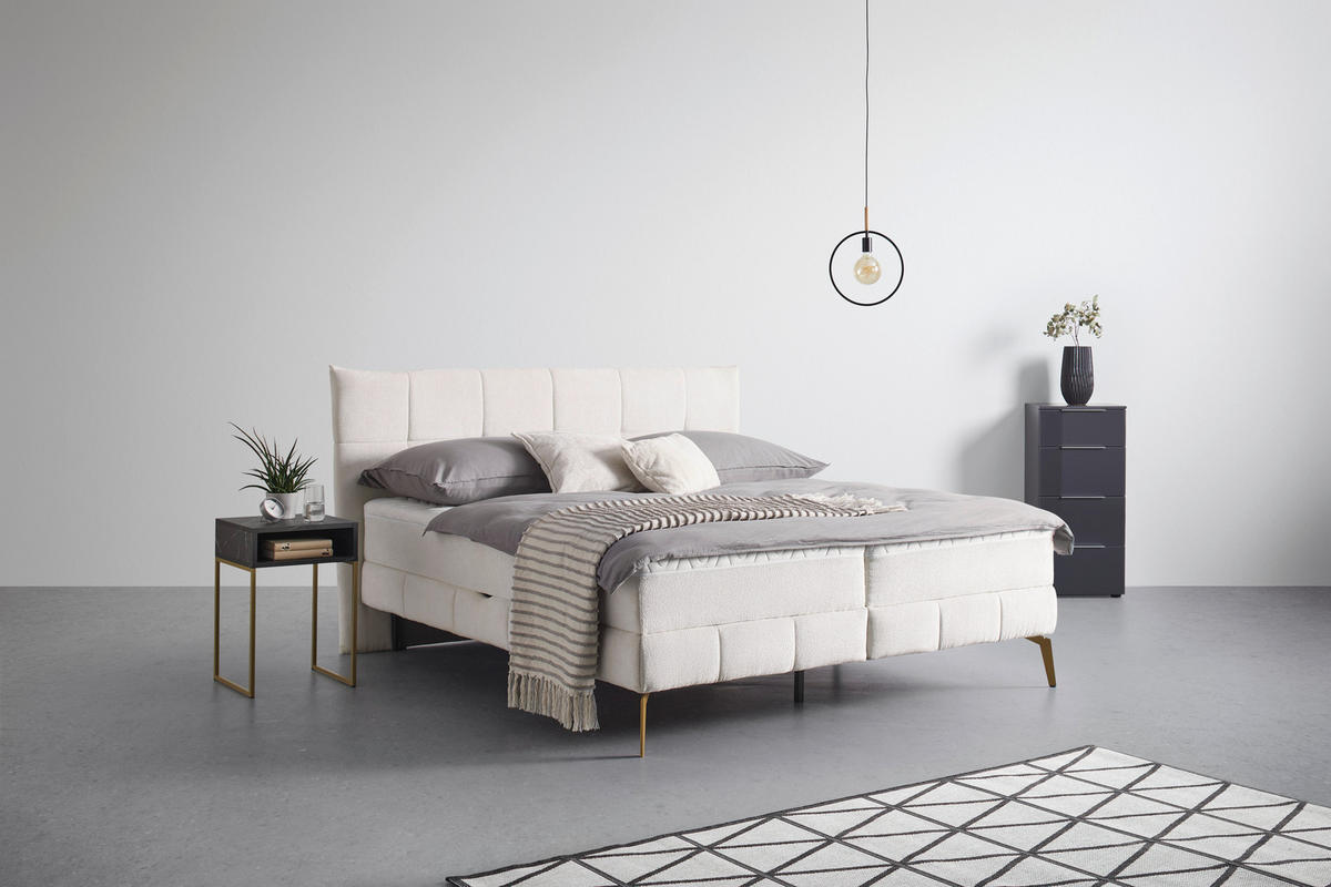 BOXSÄNG 180/200 cm  i cremefärgad  - guldfärgad/cremefärgad, metall/trämaterial (180/200cm) - Visionight