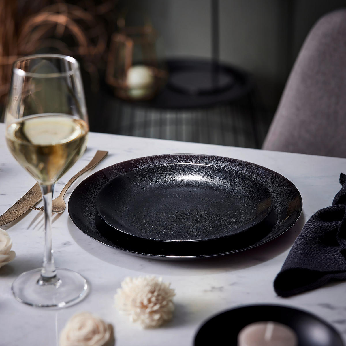 JÍDELNÍ SOUPRAVA,  - černá, Basics, sklo (32/32/14cm) - Creatable