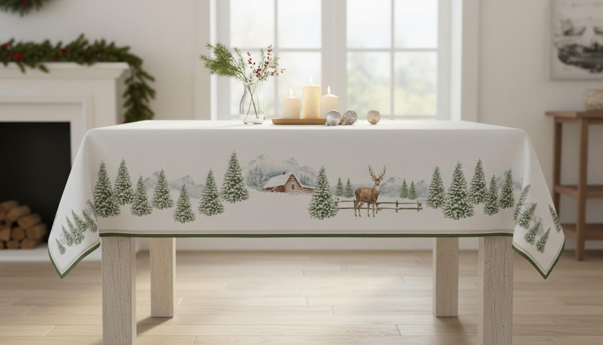 TISCHDECKE White Forest 180/145 cm  - Hellbraun/Pastellblau, Basics, Textil (180/145cm) - POZZI AND EASY LIFE