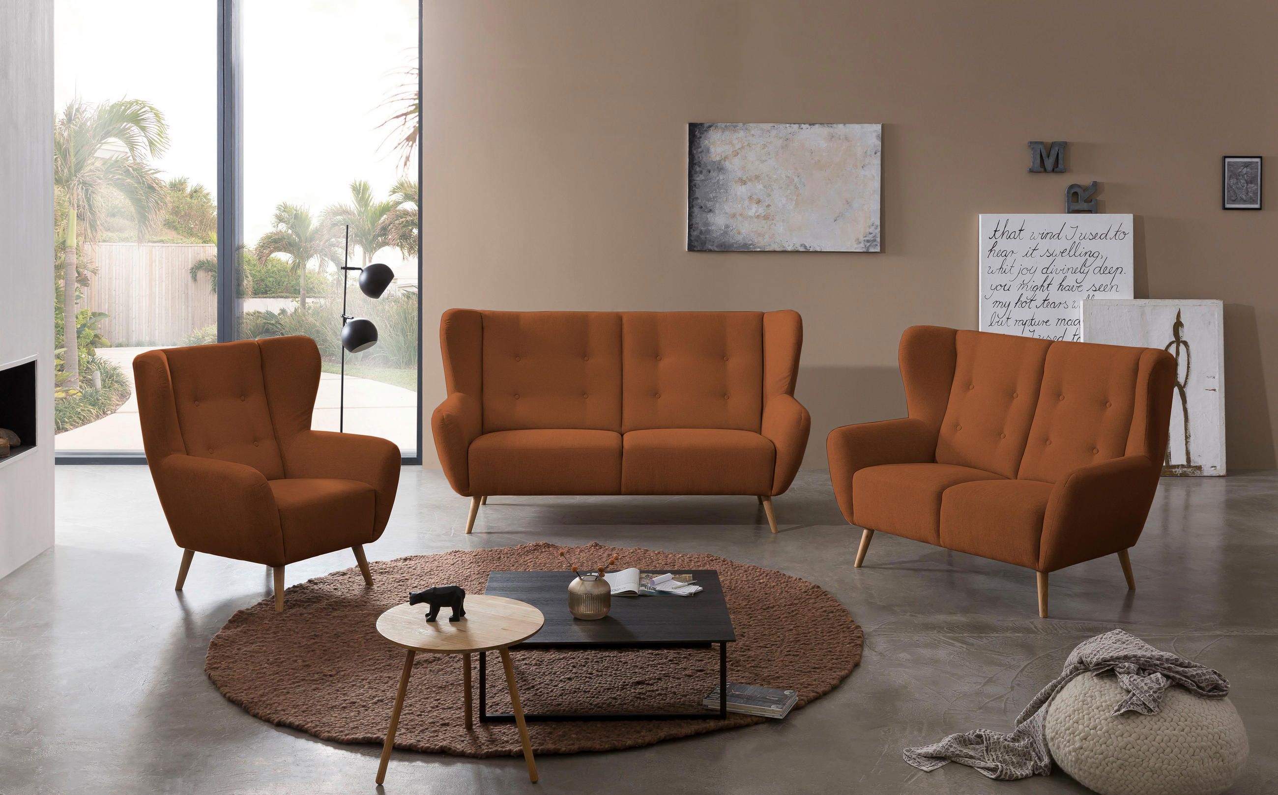 SESSEL Flachgewebe Rostfarben    - Rostfarben/Eichefarben, Design, Holz/Textil (89/97/95cm) - Livetastic