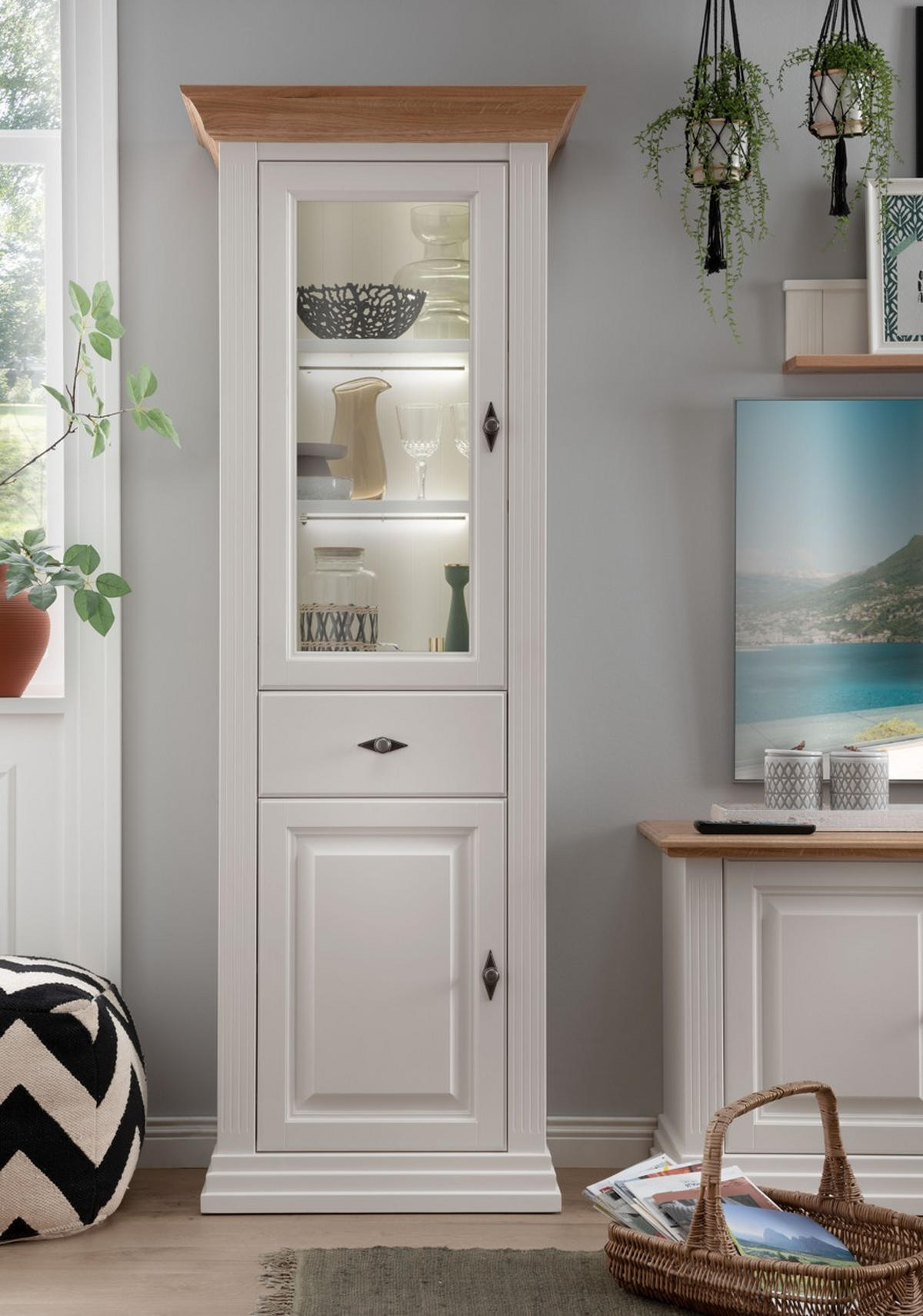 VITRINE  in massiv Eiche   - Weiß, Design, Holz (72/199/45cm) - Livetastic