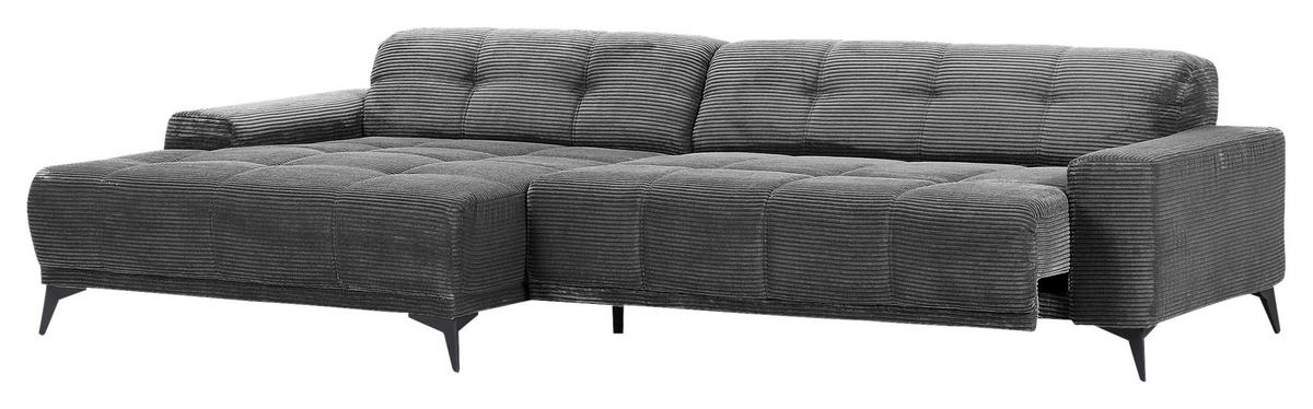 ECKSOFA in Cord Dunkelgrau  165/295 cm  - Dunkelgrau/Schwarz, KONVENTIONELL, Textil/Metall (165/295cm) - Carryhome
