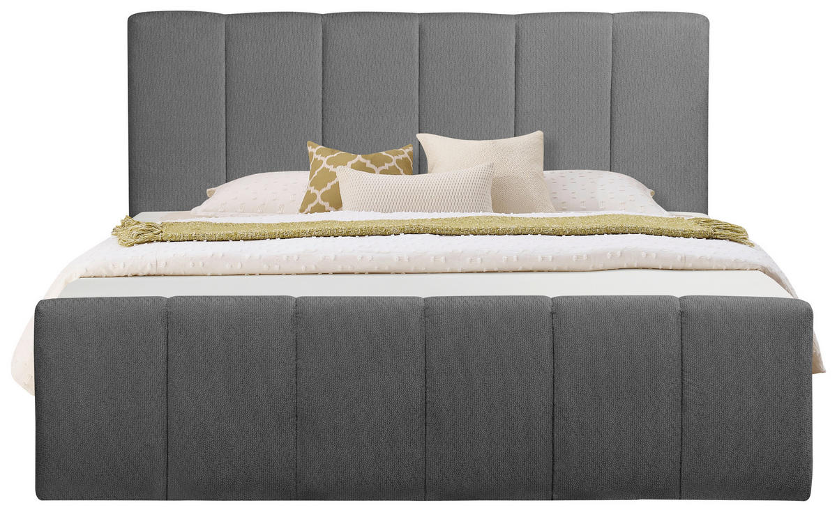 BOXBETT 180/200 cm,  in Anthrazit, gepolstertes Kopfteil, Bettkasten, Topper, Matratzen, H3 + H3 = fest  - Anthrazit/Schwarz, Basics, Kunststoff/Textil (180/200cm) - Chameo