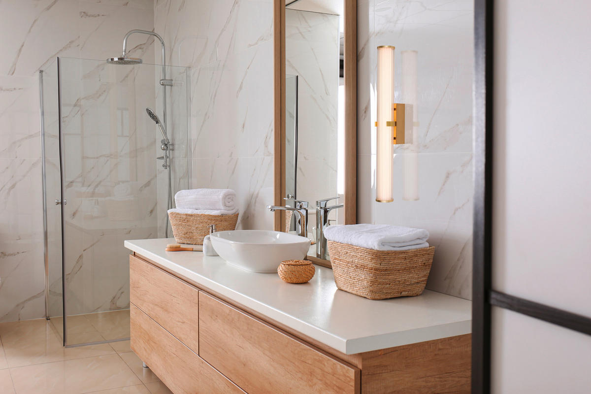 BADEZIMMER-WANDLEUCHTE CLAMP 90/63 cm   - Klar/Goldfarben, MODERN, Glas/Metall (90/63cm) - Searchlight