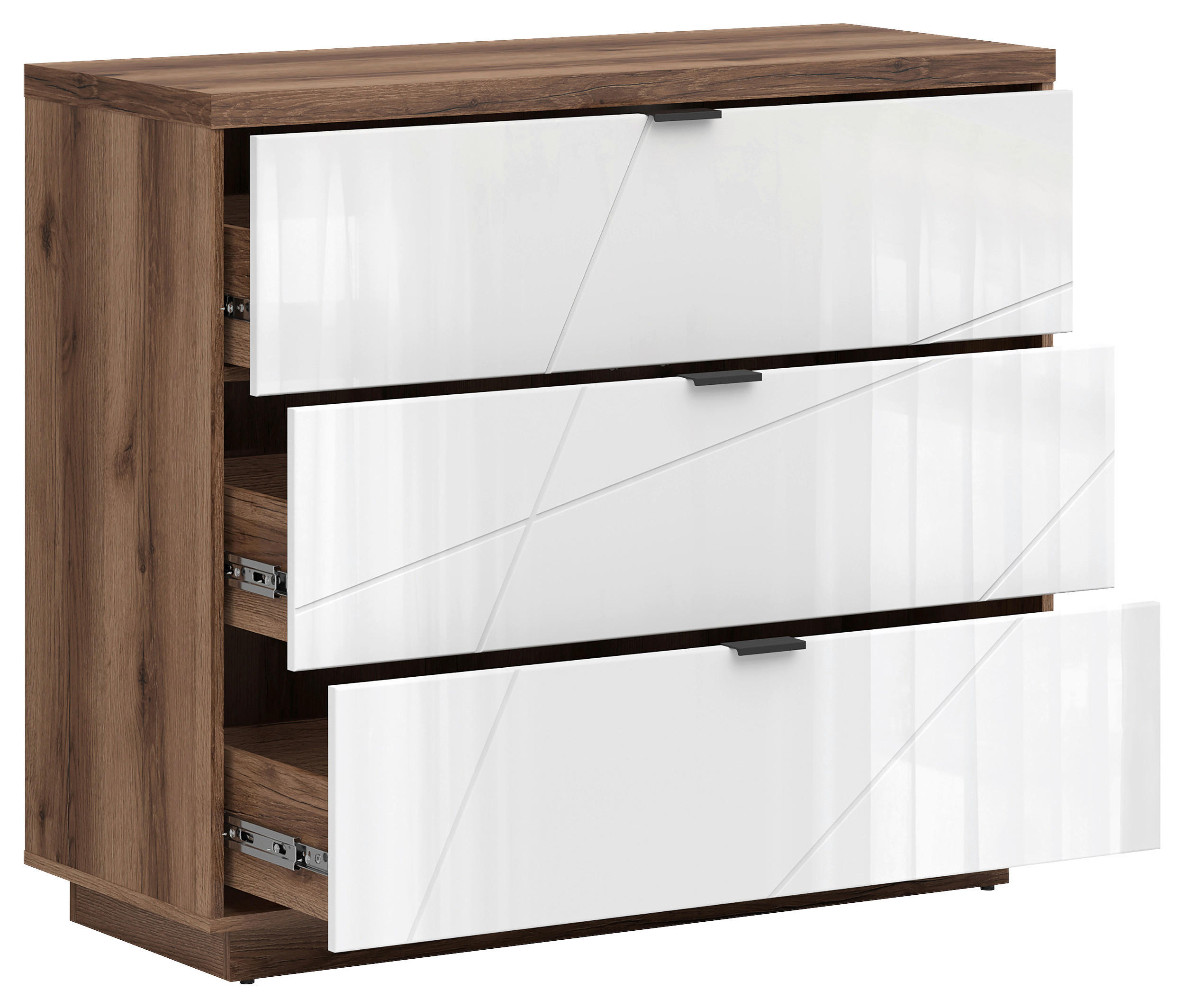 KOMMODE in 106/93/42,5 cm - Eichefarben/Weiß Hochglanz, Design, Holzwerkstoff/Kunststoff (106/93/42,5cm)