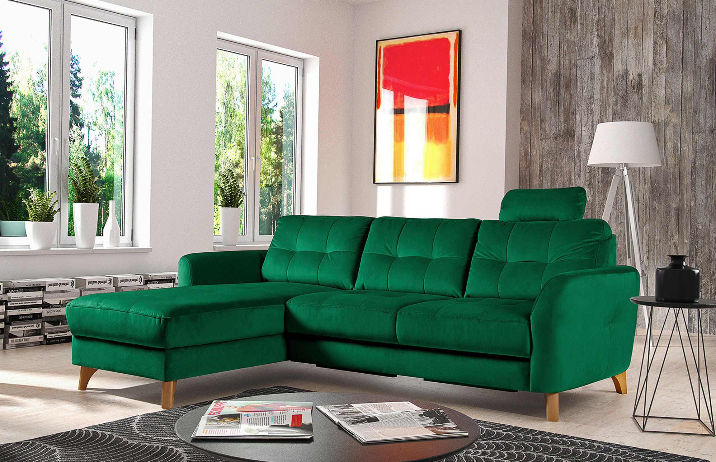 ECKSOFA Dunkelgrün Samt  - Dunkelgrün/Buchefarben, Design, Holz/Textil (168/238cm) - Livetastic