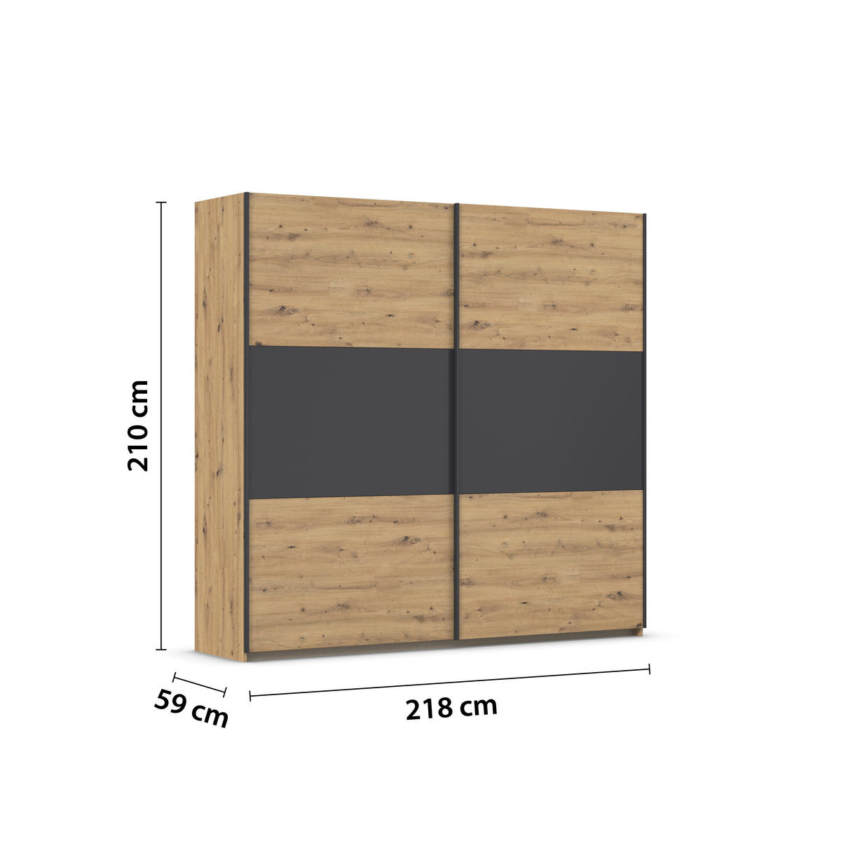 SCHWEBETÜRENSCHRANK in Grau, Alufarben, Eiche Artisan  - Alufarben/Eiche Artisan, Modern, Holzwerkstoff/Metall (218/210/59cm) - Rauch Möbel