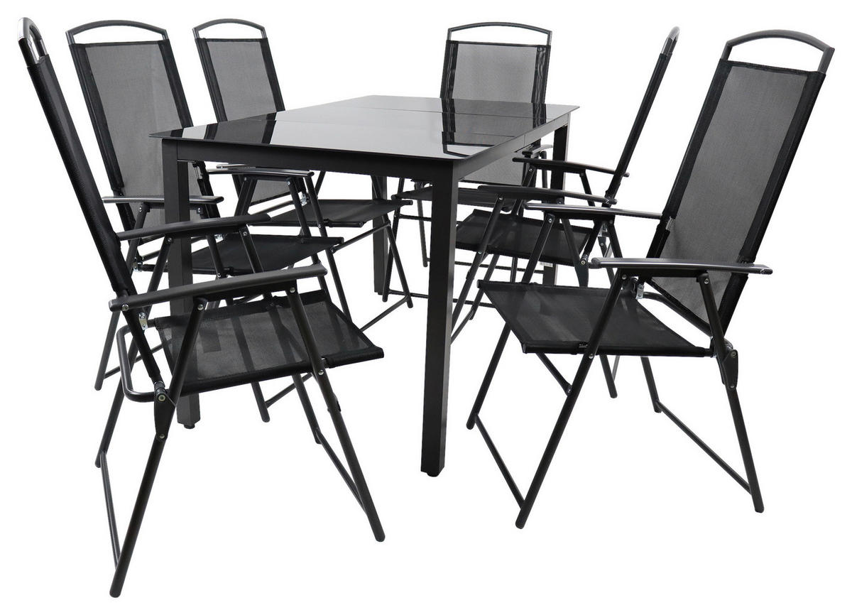 GARTENTISCHGRUPPE   - Anthrazit/Schwarz, Basics, Glas/Textil - Gardenson