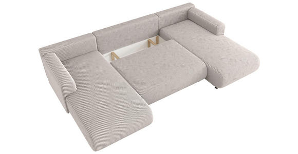 Wohnlandschaft inkl. Funktion Beige Cord  - Beige/Schwarz, KONVENTIONELL, Textil (200/360/200cm) - Xora