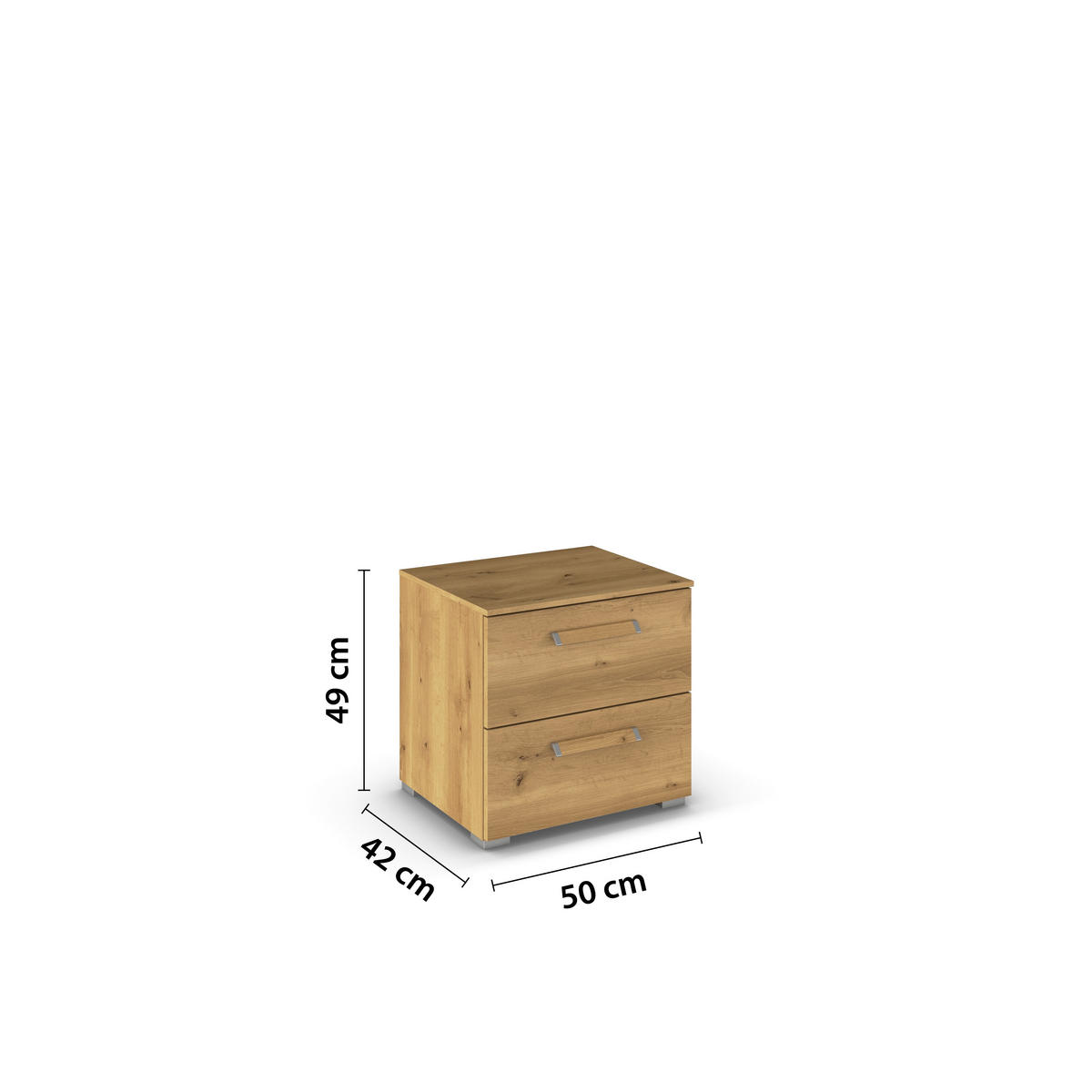 NACHTSCHRANK 50/49/42 cm  - Eichefarben/Silberfarben, Design, Holzwerkstoff/Metall (50/49/42cm) - Novel