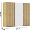 SCHWEBETÜRENSCHRANK 270/223/68 cm 3-türig Weiß, Eichefarben, Chromfarben  - Chromfarben/Eichefarben, Design, Glas/Holz (270/223/68cm) - Novel