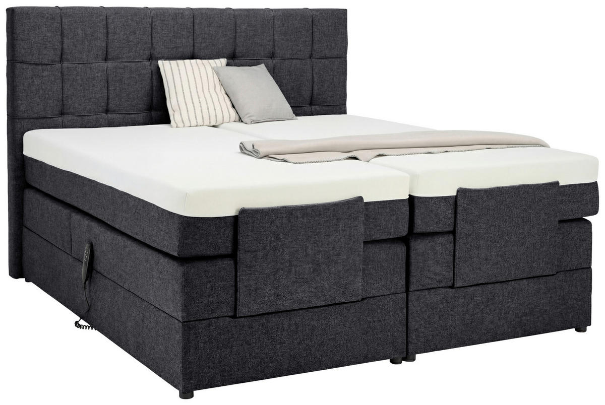 BOXSPRINGBETT 160/200 cm,  in Anthrazit, gepolstertes Kopfteil, Topper, motorische Verstellbarkeit, Fernbedienung, Matratzen, H3 = fest  - Anthrazit/Schwarz, KONVENTIONELL, Kunststoff/Textil (160/200cm) - Moderano