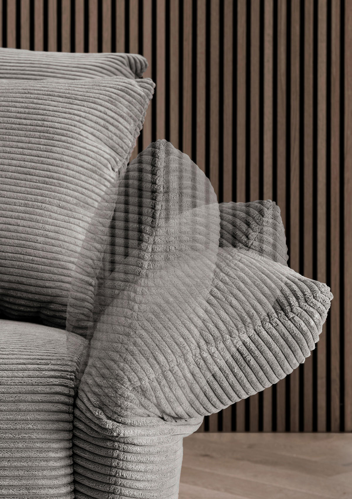 ECKSOFA Graubraun Cord  - Graubraun/Schwarz, Design, Textil/Metall (178/264-302cm) - Livetastic