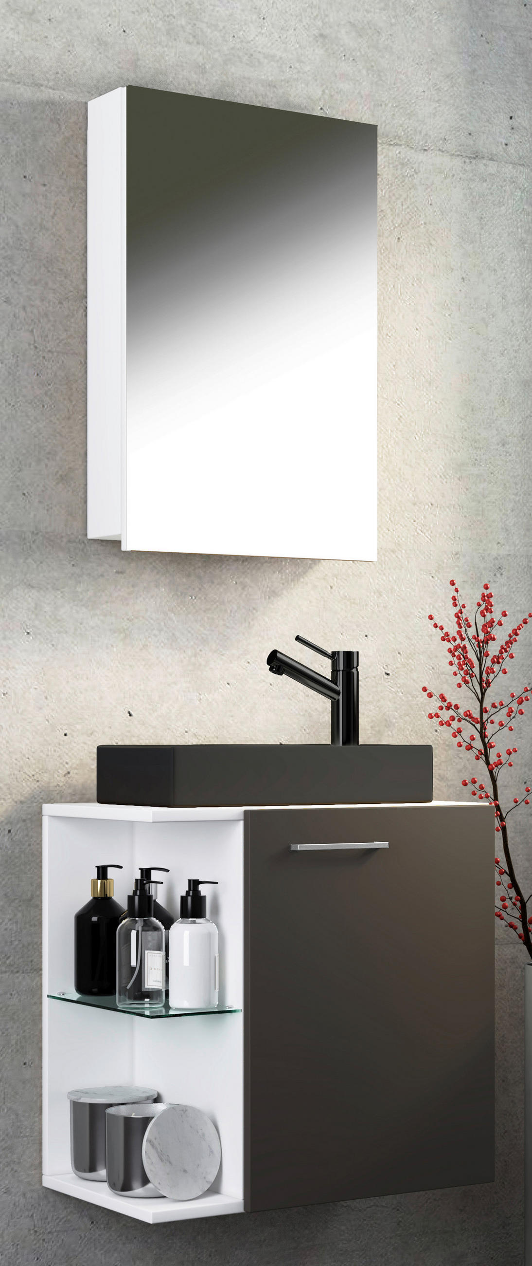 GÄSTEBAD 52 cm  - Anthrazit/Silberfarben, MODERN, Glas/Keramik (52cm) - MID.YOU