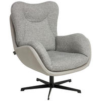 SESSEL in Chenille, Struktur Echtleder Hellgrau  - Hellgrau/Schwarz, Design, Leder/Textil (80/97/89cm) - Schöner Wohnen