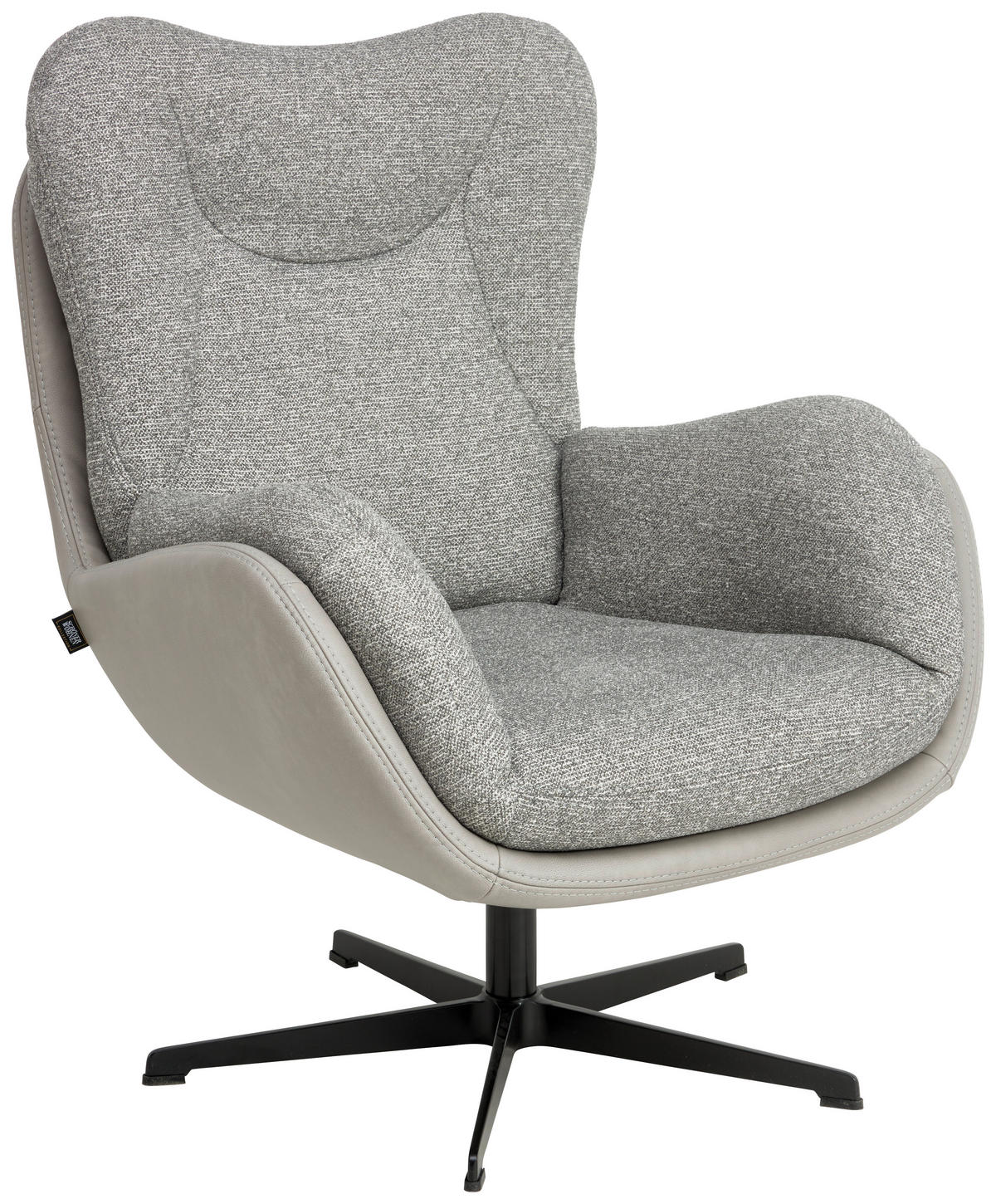 SESSEL in Chenille, Struktur Echtleder Hellgrau  - Hellgrau/Schwarz, Design, Leder/Textil (80/97/89cm) - Schöner Wohnen