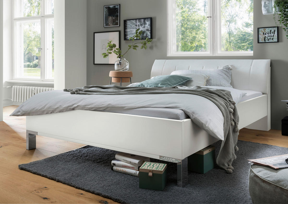 BETT 200/200 cm  in Weiß  - Chromfarben/Weiß, KONVENTIONELL, Textil/Metall (200/200cm) - Dieter Knoll
