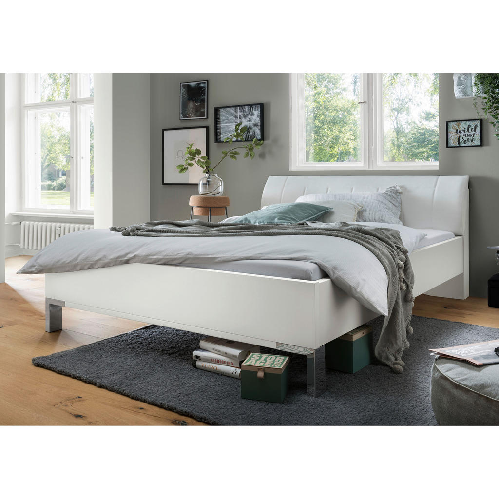 Thumbnail - Dieter Knoll Bett, Weiß, Textil, 160x200 cm, Made in Germany, Goldenes M, ISO 9001, gepolstertes Kopfteil, in verschiede...