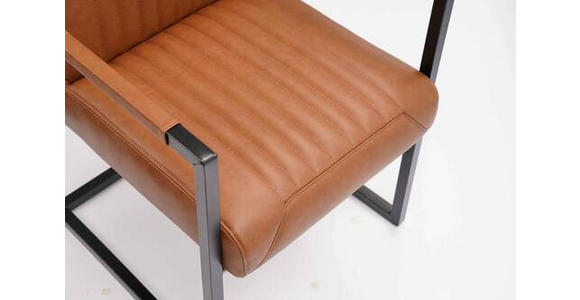 ARMLEHNSTUHL in Eisen Echtleder pigmentiert - Cognac/Schwarz, Design, Leder/Metall (55/91/64cm) - Ambia Home