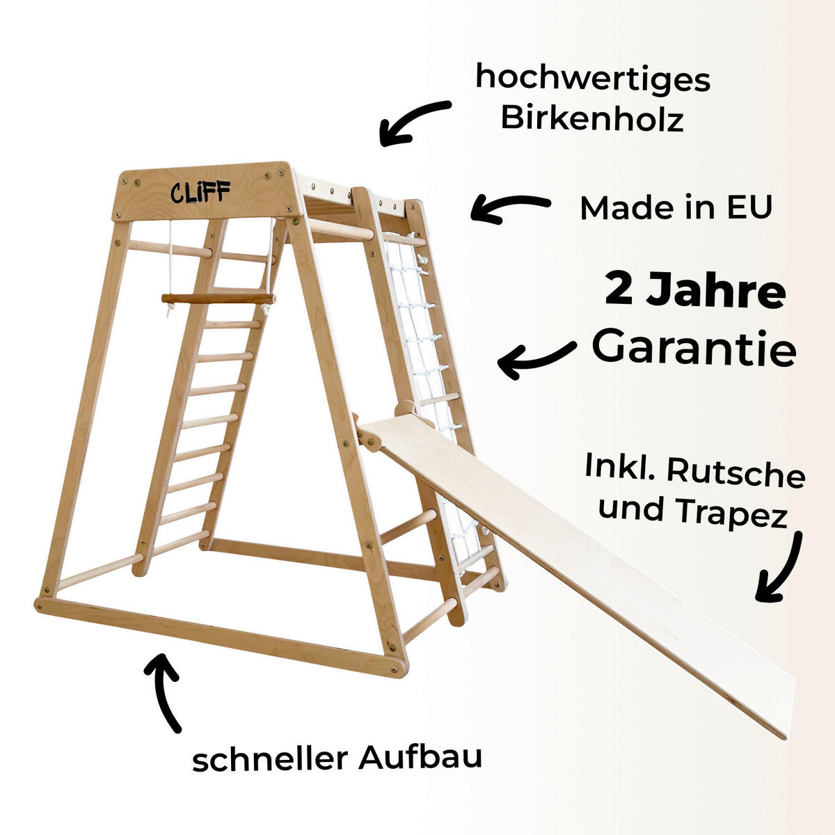 KLETTERGERÜST - Birkefarben, Basics, Holz (84/105/113cm) - KIDWOOD