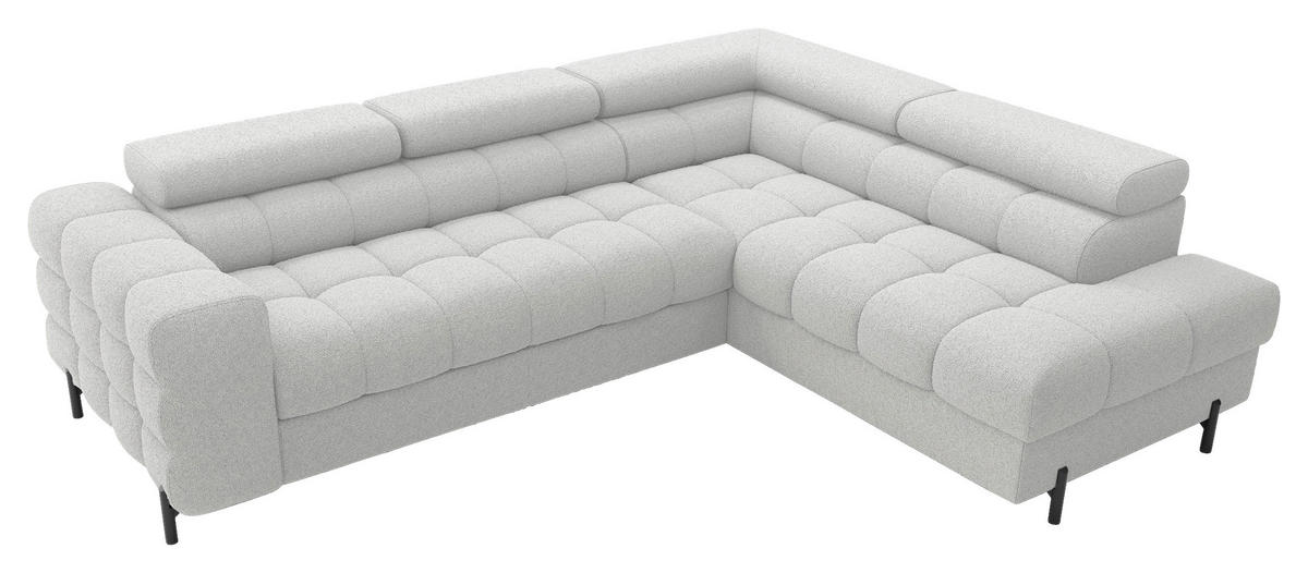 ECKSOFA FERUCCE Grau Teddystoff Bettkasten, Kopfteilverstellung  - Schwarz/Grau, Design, Textil/Metall (276/200cm) - MID.YOU