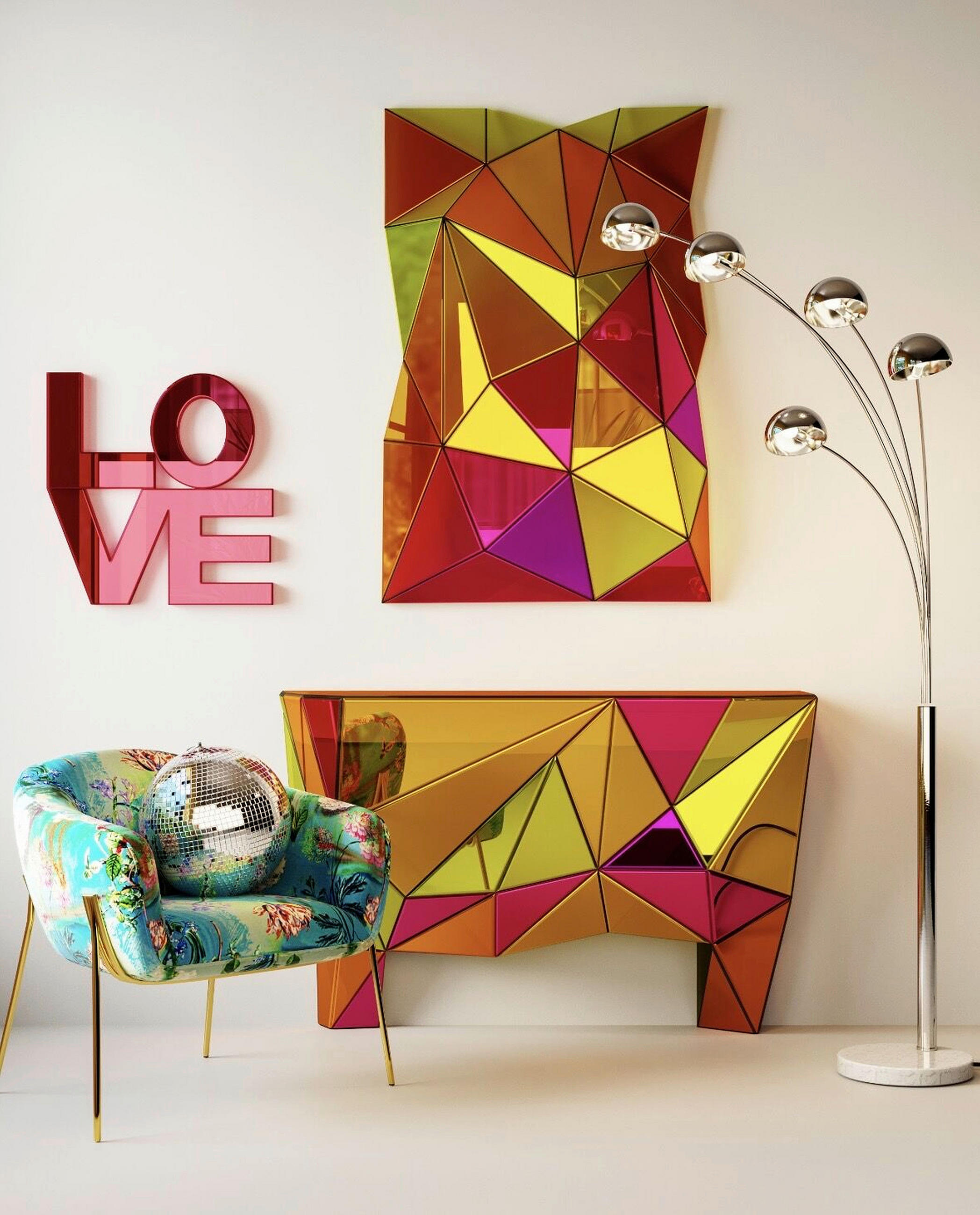 KONSOLE Eukalyptusholz Orange, Pink  - Pink/Orange, Design, Glas/Holz (127/81/39cm) - Kare-Design