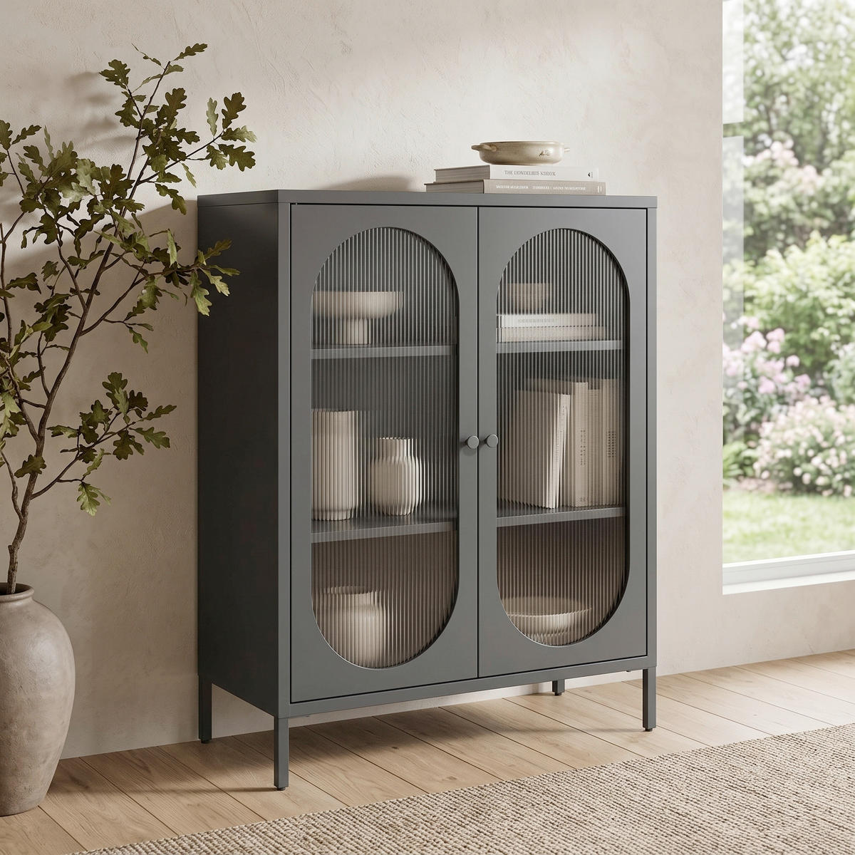 HIGHBOARD Luna 80/102/40 cm  - Schwarz, Design, Glas/Metall (80/102/40cm) - MID.YOU