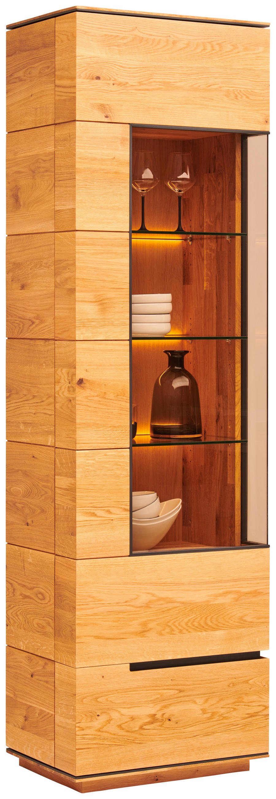 VITRINE  in massiv Asteiche Schwarz, Eichefarben - Eichefarben/Schwarz, Design, Glas/Holz (60,2/205,8/42,1cm) - Cassando