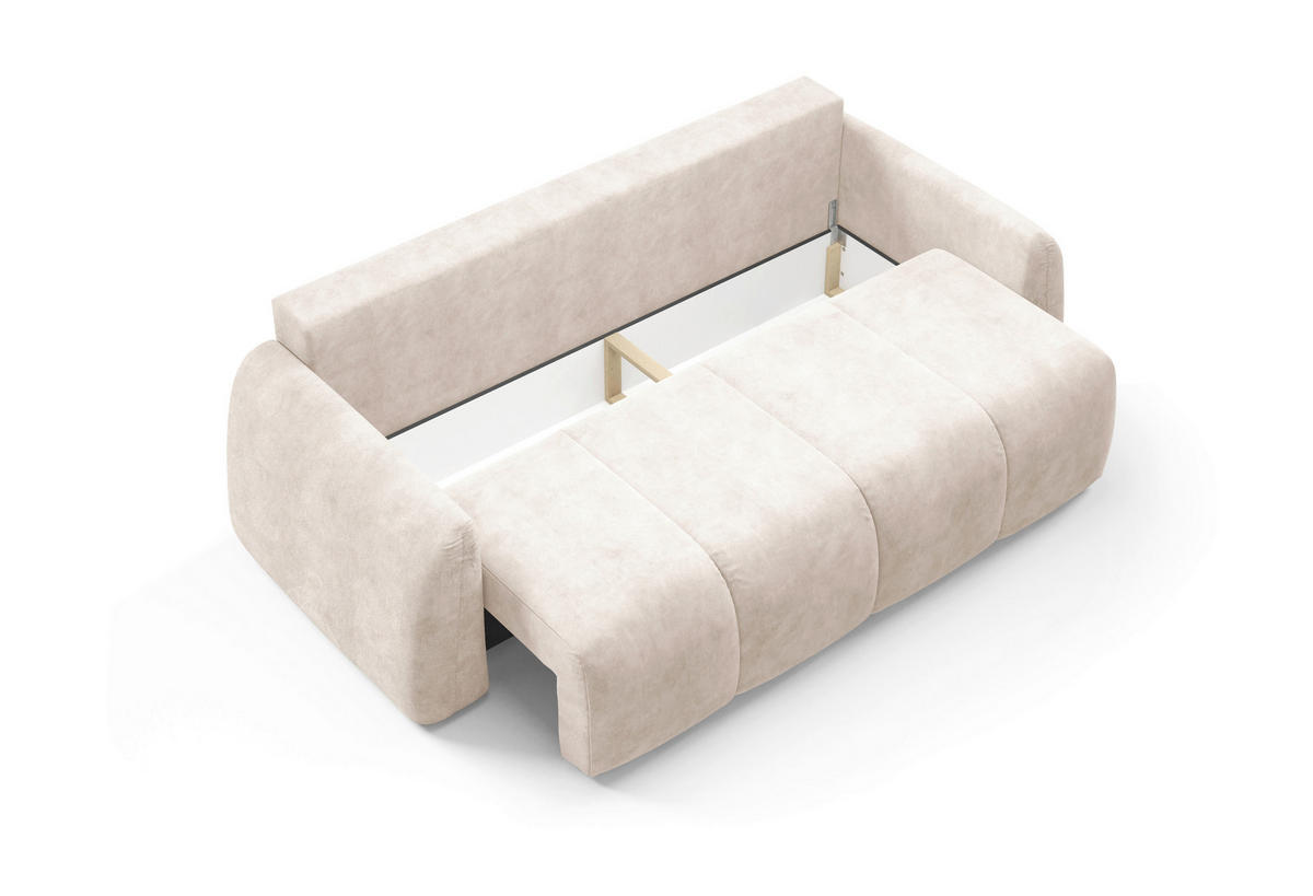 SCHLAFSOFA GERONIMO  mit Velours Beige  - Beige/Schwarz, Design, Kunststoff/Textil (252/93/167cm) - Livetastic