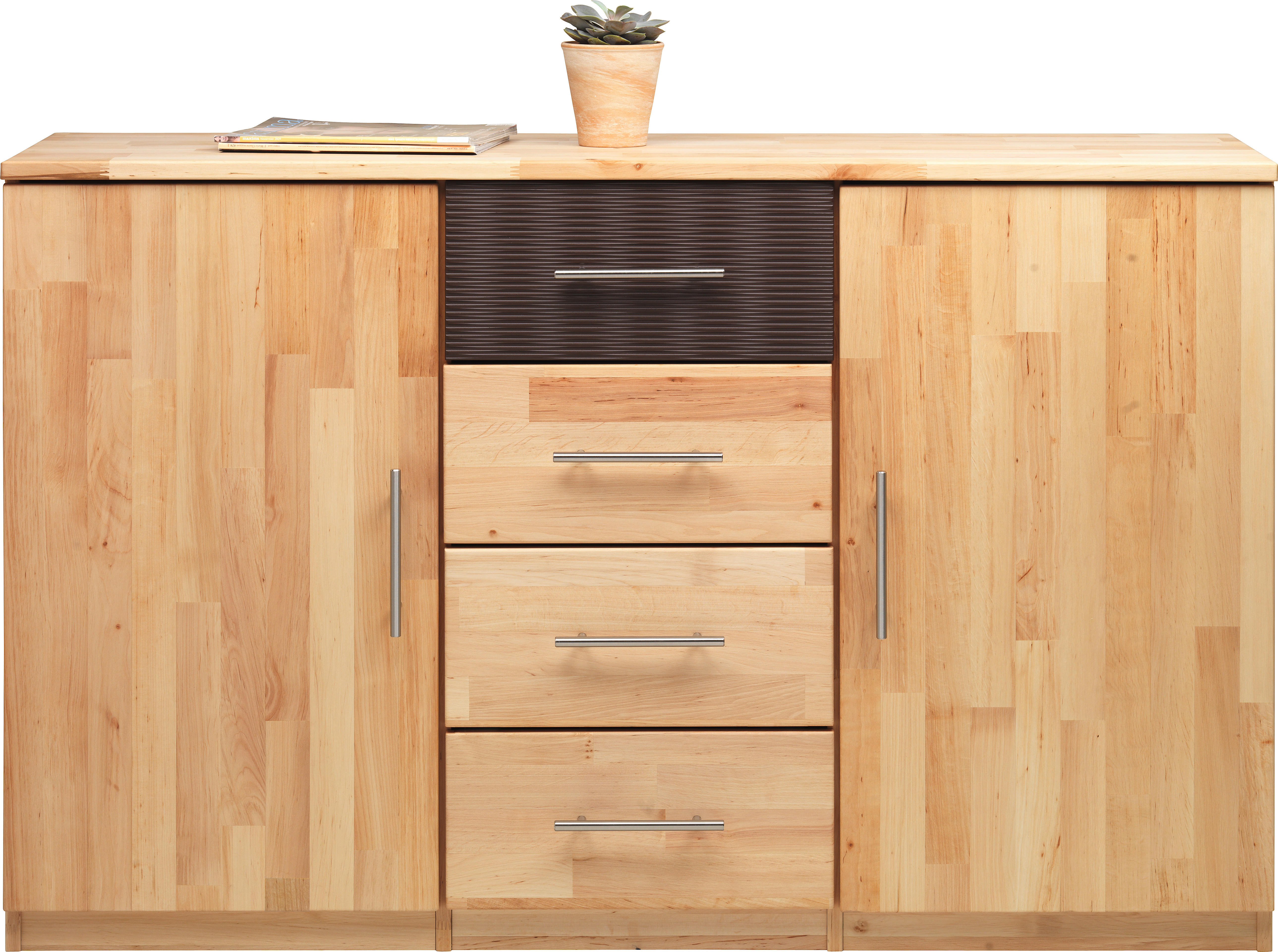 COMMODE 142/90/41 cm  in Braun, Erlefarben  - Chromfarben/Erlefarben, Design, Holz/Metall (142/90/41cm) - Linea Natura