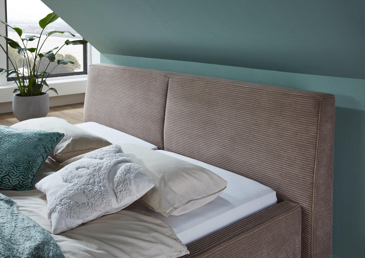 POLSTERBETT 180/200 cm  in Taupe  - Taupe/Birkefarben, Design, Holz/Textil (180/200cm) - Boxxx