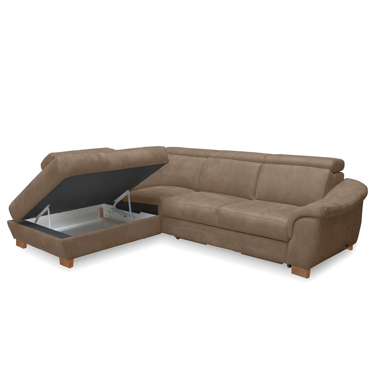 ECKSOFA Mikrofaser Braun  - Naturfarben/Braun, Design, Holz/Textil (276/238cm) - Livetastic