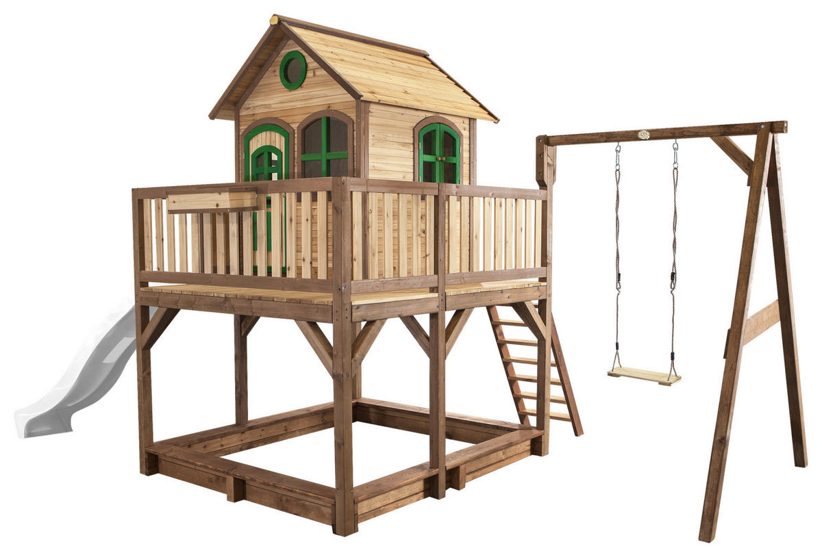 SPIELTURM 541/291/277 cm  - Braun/Weiß, KONVENTIONELL, Holz/Kunststoff (541/291/277cm) - Ambia Garden