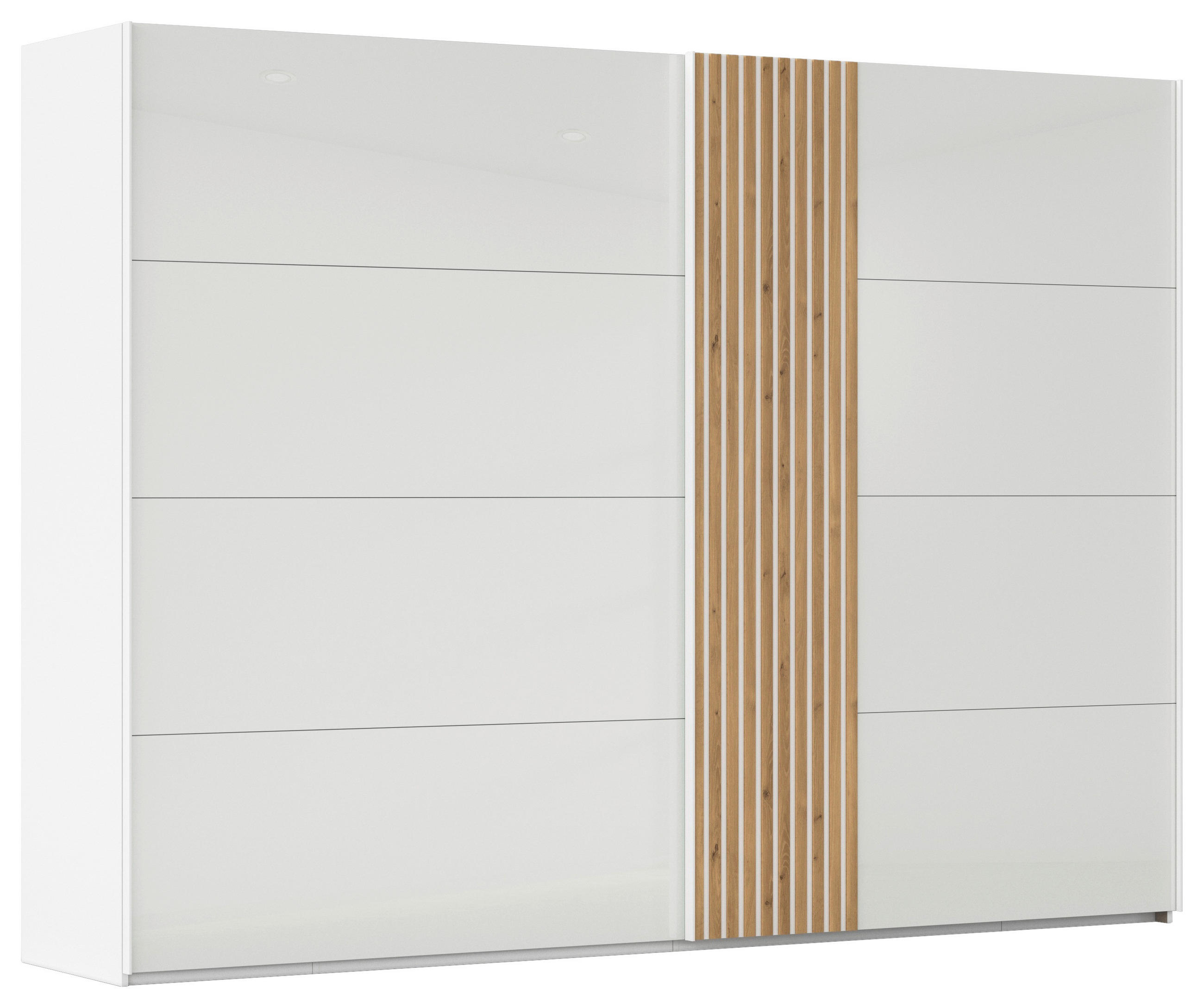 SCHWEBETÜRENSCHRANK  in Weiß, Eichefarben  - Eichefarben/Weiß, Design, Glas/Holzwerkstoff (301/223/68cm) - Novel