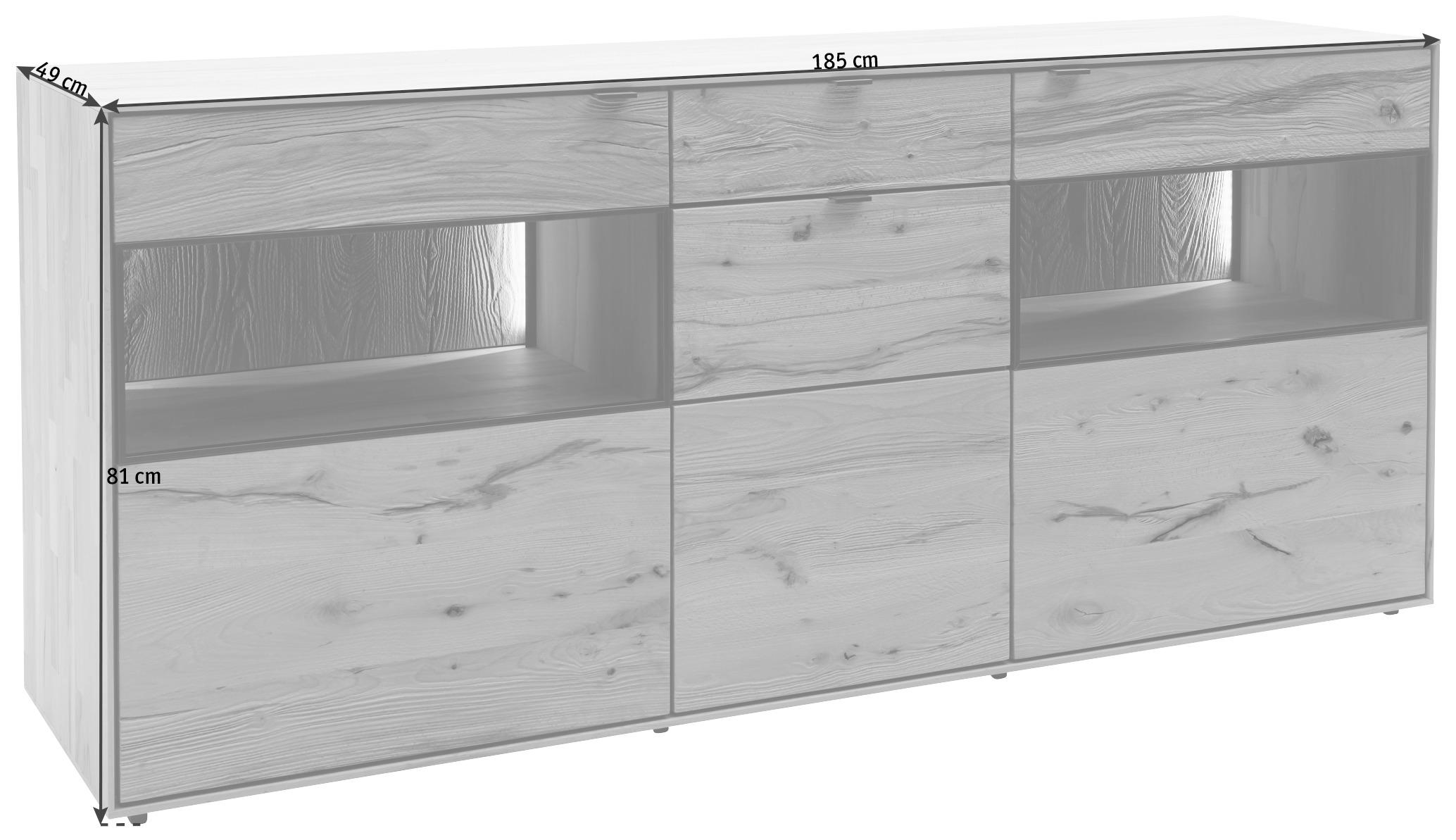 SIDEBOARD Kernbuche massiv Buchefarben  - Anthrazit/Buchefarben, Design, Glas/Holz (185/81/49cm) - Valnatura