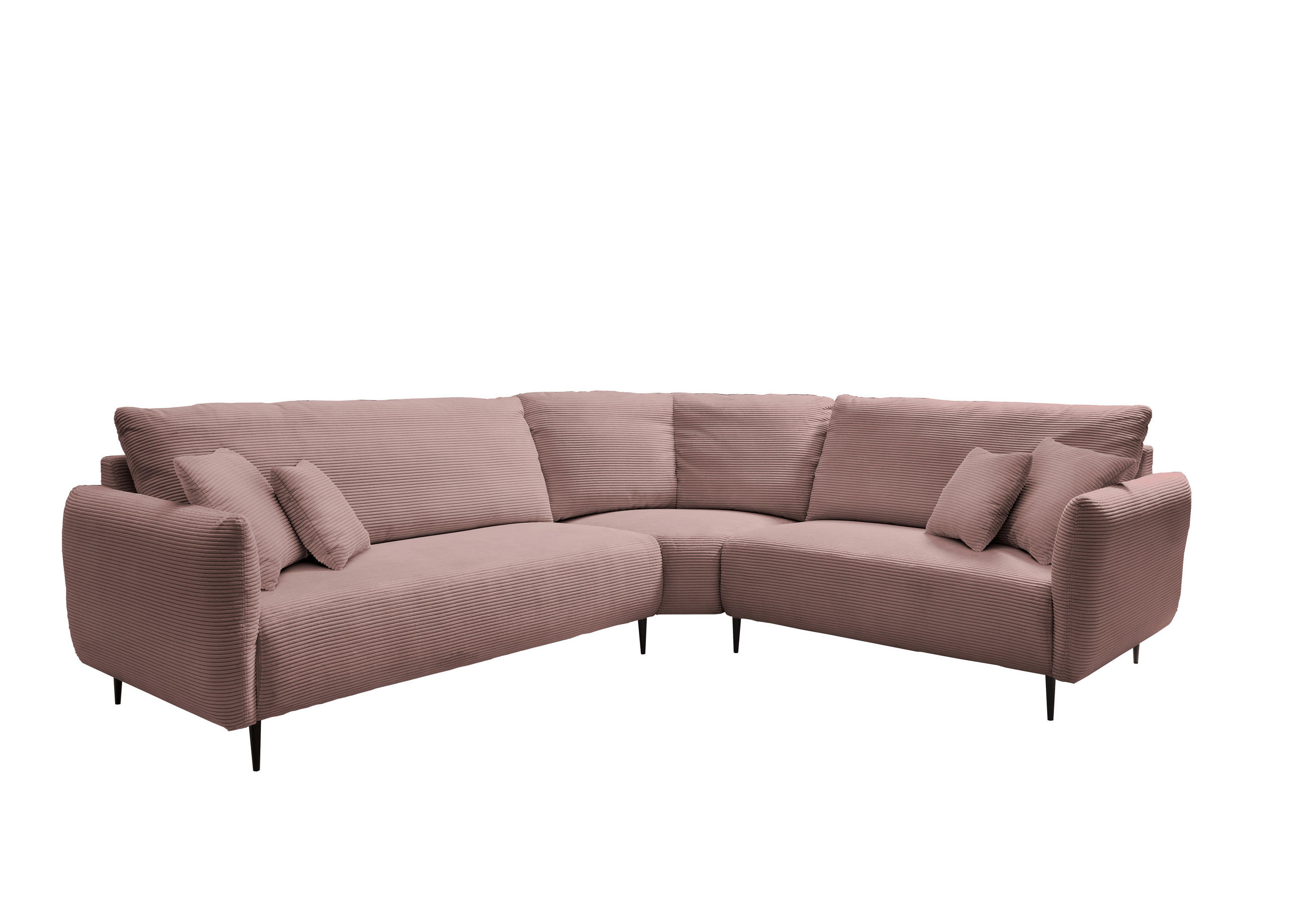 ECKSOFA in Cord Rosa  - Schwarz/Rosa, Design, Textil/Metall (294/256cm) - Livetastic